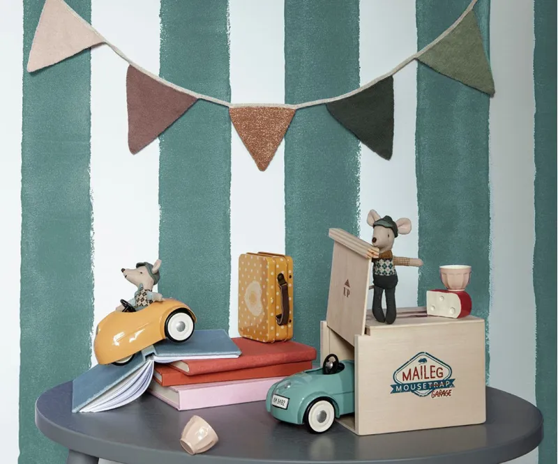 Maileg Mouse with Garage and Car in Yellow-3